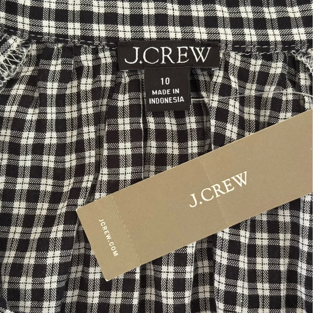 J Crew Ruffle Blouse NWT Black & White Plaid Cotton Blend Cottagecore 10